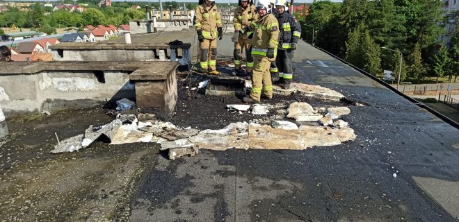 Dach bloku stanął w ogniu